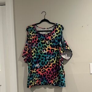 Colorful Leopard Print Women's Blouse Cold Shoulder